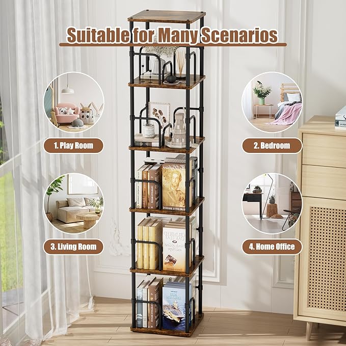 5 Tier Square Rotating Bookshelf, 360 ° Display Stackable Spinning Bookshelf - Image 7