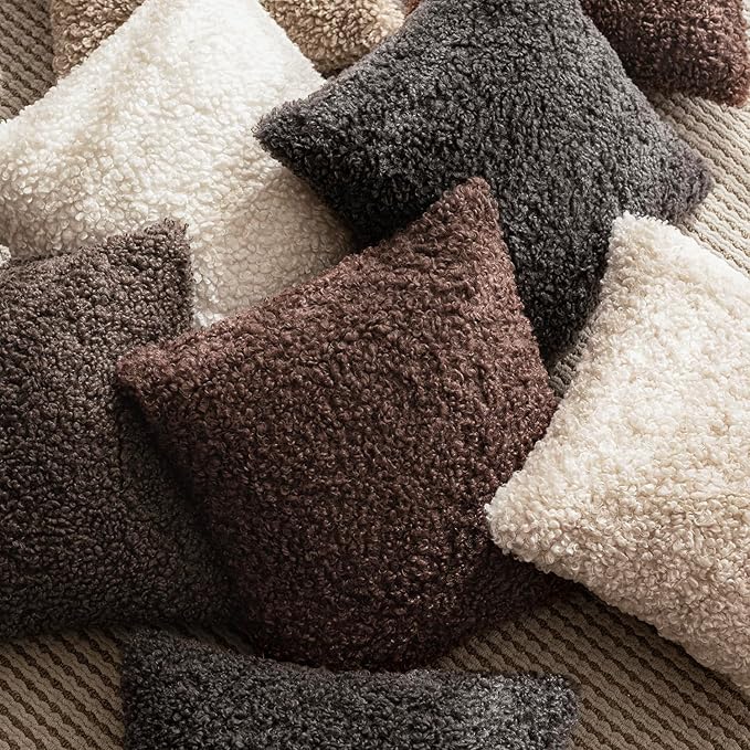 Foindtower 2 Pieces 20x20 Inch Red Brown, Faux Fur Throw Pillow Cover Accent - Image 6