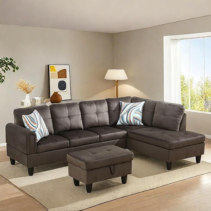 NAYSAYE Sectional Couch with Ottoman Storage, L Shaped Couch Sofa Furniture Sets - Image 4