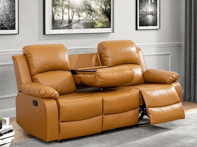 Leather Recliner Sofa Couch, 3-Seater Home Theater Seating Reclining Sofa - Image 6