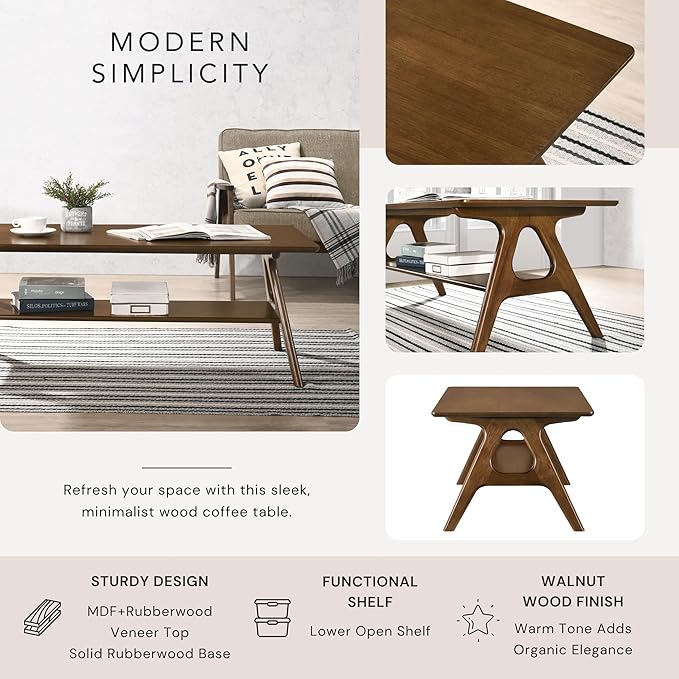 Roundhill Furniture Arona 3-Piece Coffee Table Set, Coffee Table and Two End - Image 12