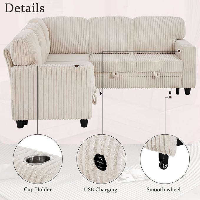 Ball & Cast Modular Sectional Sleeper Sofa Bed, L-Shaped Couch W/Pull Out Bed - Image 8