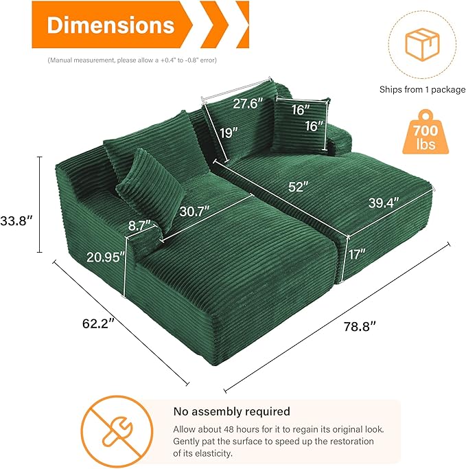 ERYE 79" Oversized Double Chaise Lounge Indoor Sleeper Recliner Sofabed - Image 2