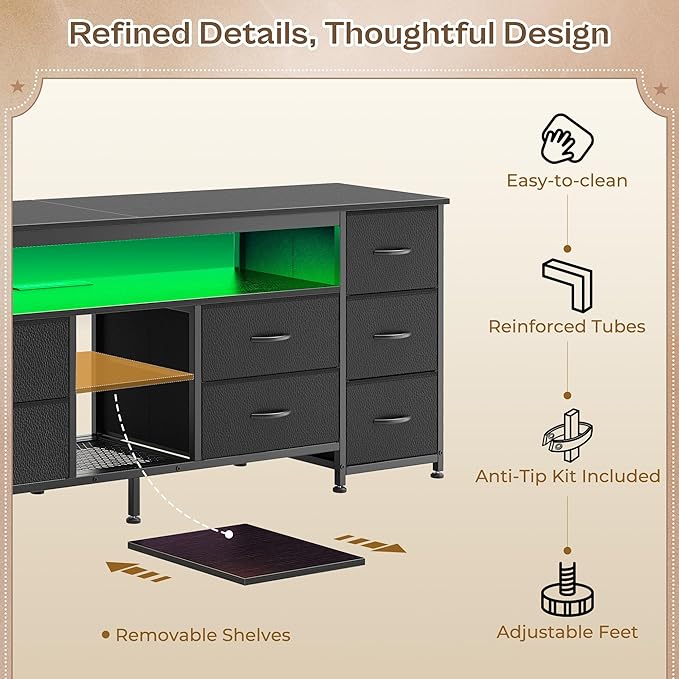 Huuger 62 Inch LED TV Stand Dresser - Image 8