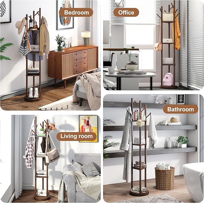 FILWH Bamboo Coat Rack Rotary Freestanding - Image 6
