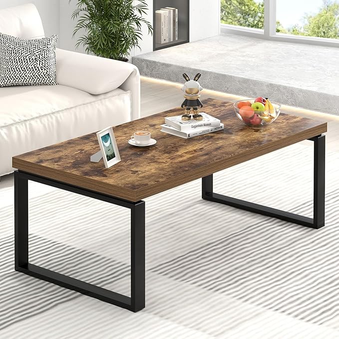 EXCEFUR Modern Coffee Table, Industrial Wood and Metal Center Table - Image 3