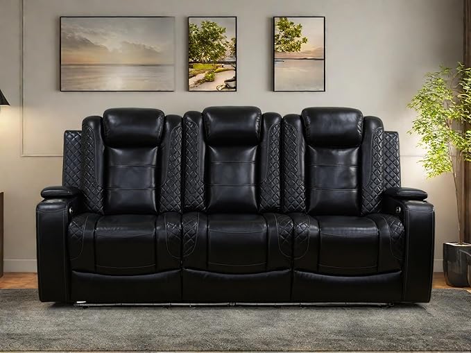 Leather Recliner Sofa Couch, 3-Seater Home Theater Seating Reclining Sofa - Image 6