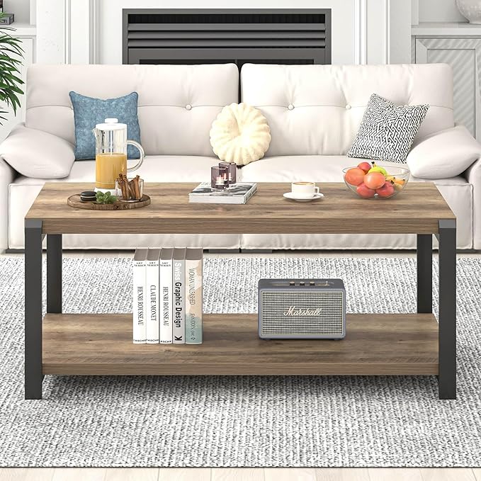 EXCEFUR Modern Coffee Table, Rustic Wood and Metal Center Table - Image 7