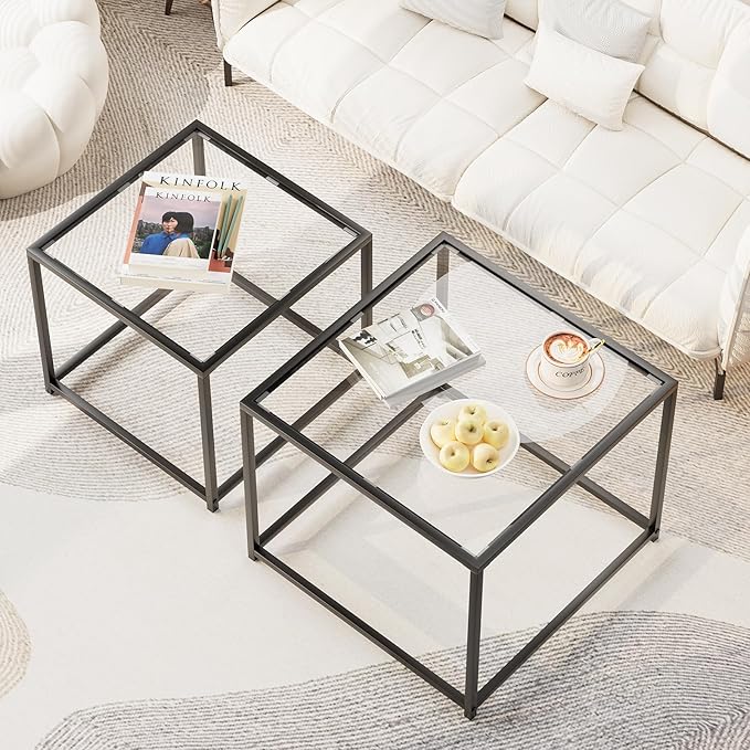 Garden 4 you Coffee Table Set of 2, Modern Glass Nesting Table, Metal Frame - Image 3