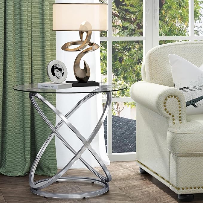 OIOG Glass Round End Table, Modern Contemporary Side Table by OIOG