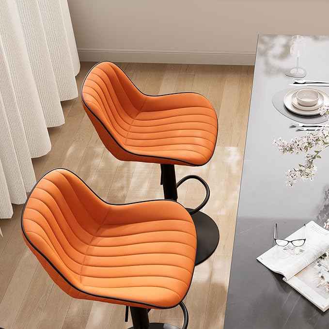 YOUNIKE Orange Bar Stools Set of 2 Kitchen Counter Height Barstools - Image 6