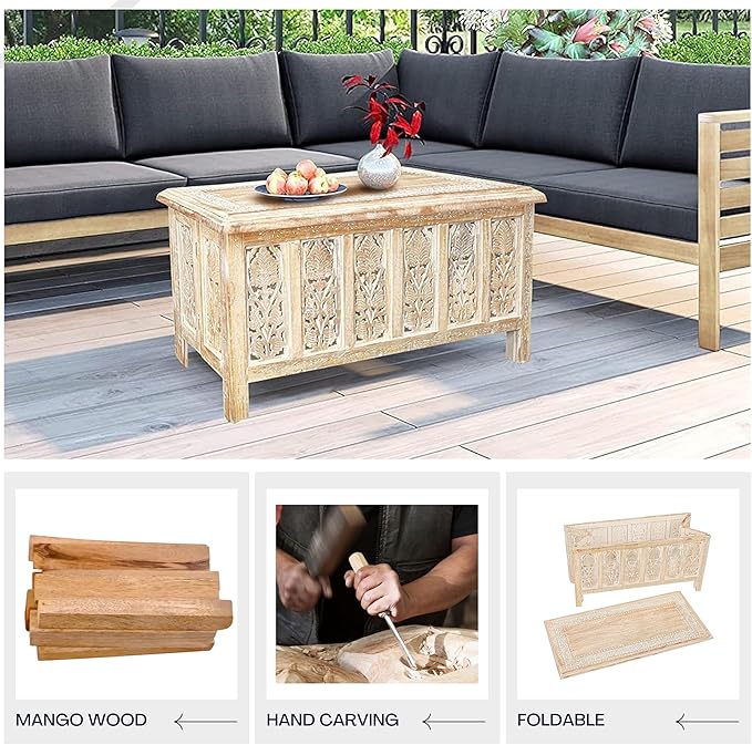 The Wooden Town Rectangular Coffee Table – 36x18 Inch White Wash Finish | - Image 5
