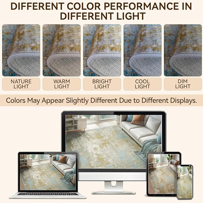 Washable Area Rugs 9'x12' Non-Slip Modern Abstract Soft - Image 6