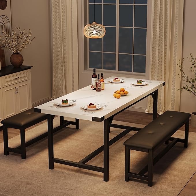 3-Piece Dining Table Set for 4-6 People, Extendable Kitchen Table Set - Image 4