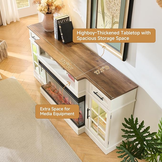 ROCKPOINT 3 Sided Glass 70" Fireplace TV Stand - Image 6