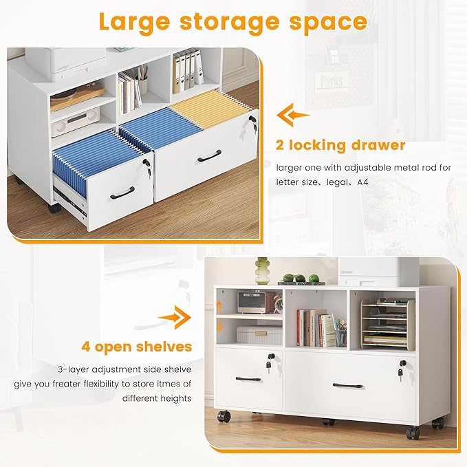 2 Drawer Wood Mobile Large Lateral File Cabinet - Image 3