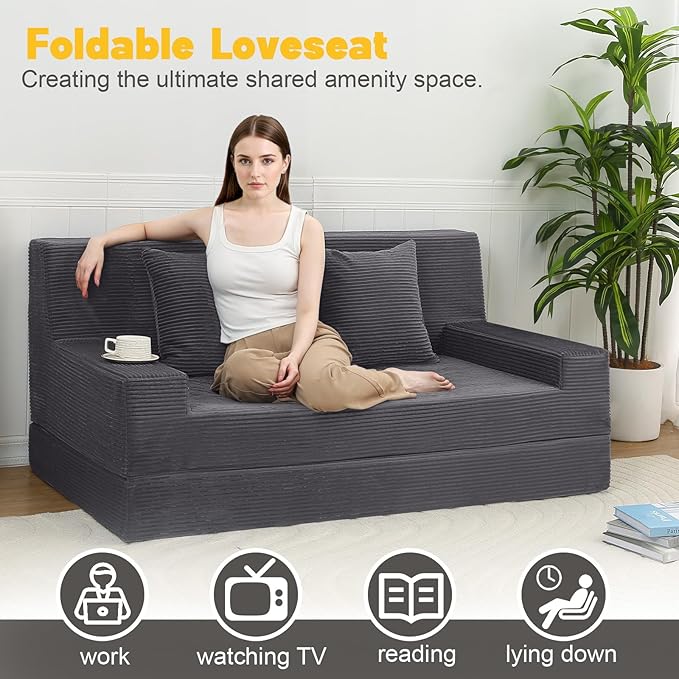 MeMoreCool Boneless Folding Sofa Bed Queen, Corduroy Convertible Sleeper Chair - Image 4