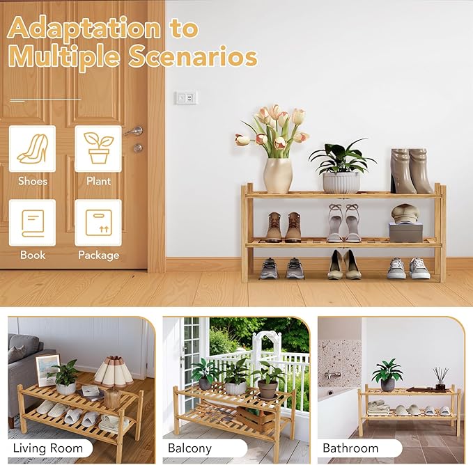 Haddockway 2 Tier Bamboo Shoe Rack Storage Organizer, Small Space 27"x11"x13" - Image 7