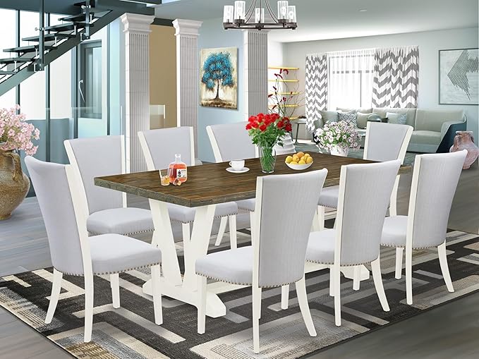 East West Furniture V077VE005-9 9 Piece Kitchen Table Set Includes a Rectangle - Image 2