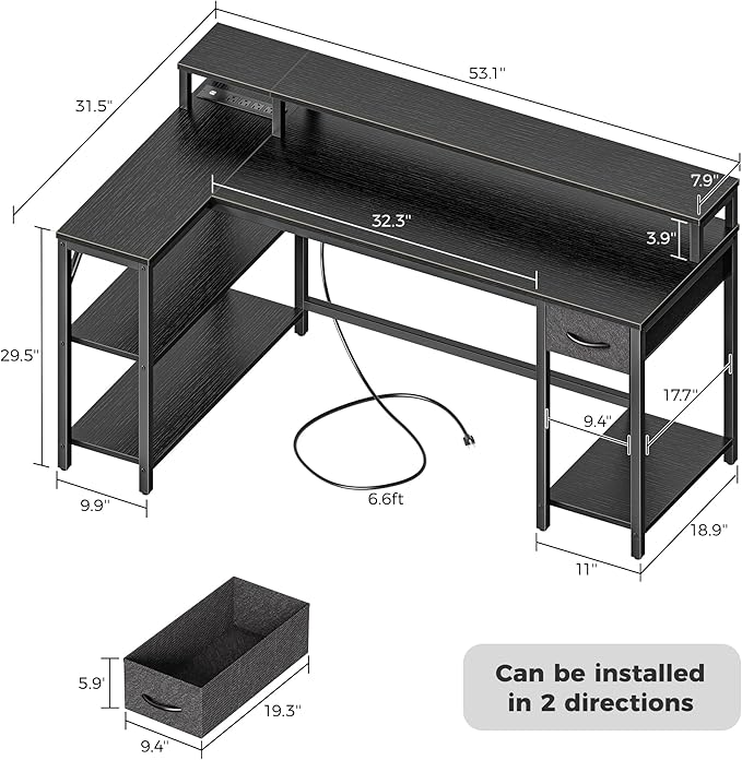 SUPERJARE 53 inch Reversible L Shaped Desk - Image 3