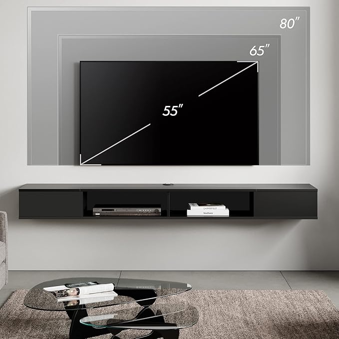 WAMPAT 70 inch Black Floating TV Stand, Entertainement Center Wall Mount - Image 8