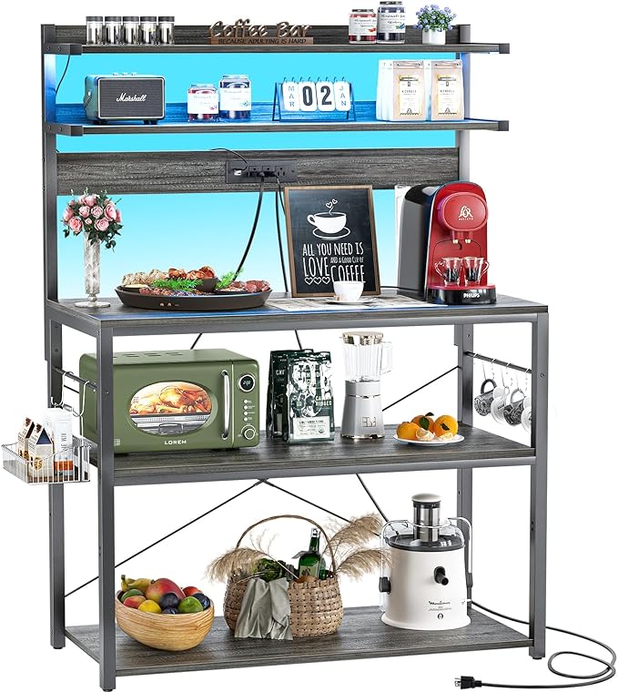 Aheaplus Bakers Rack with Power Outlet, Microwave Stand, 5 Tiers Coffee Bar by Aheaplus
