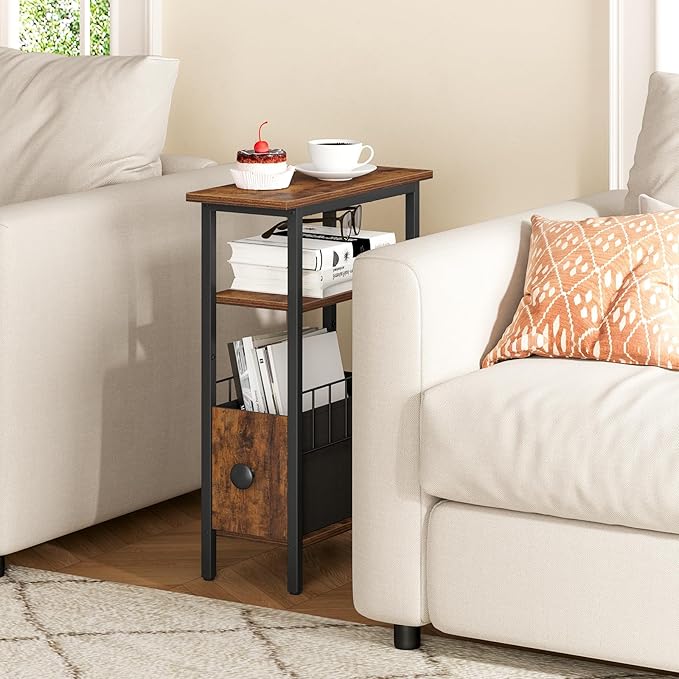 Snughome Narrow Side Table for Small Spaces, Slim End Table 3 Tier, Skinny - Image 2