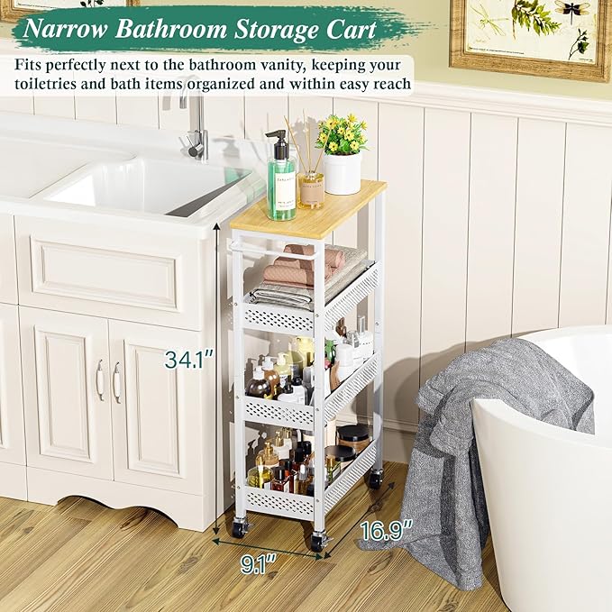 Utility Slim Storage Cart, 4-Tier Narrow Bathroom Organizers and Storage Cart - Image 2