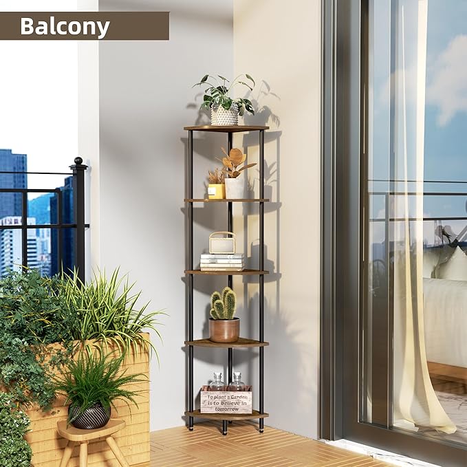 5 Tier Corner Shelf, Bookcase for Small Spaces, Corner Display Shelf, Plant - Image 6
