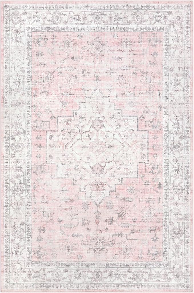 LIVEBOX Pink 6x9 Area Rug for Bedroom Girls, Boho Washable Rugs for Living Room - Image 9