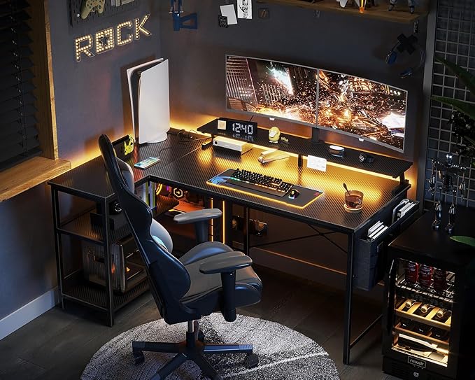 ODK 58 Inch Gaming Desk with USB Charging Ports and LED Lights, Reversible L - Image 7