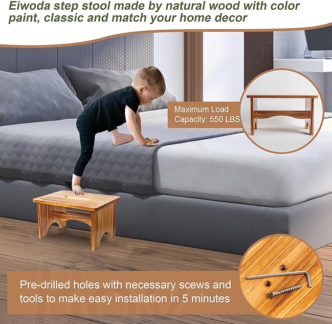Wooden Step Stool for Adults, Heavy Duty One Step Bedside Stool - Image 6