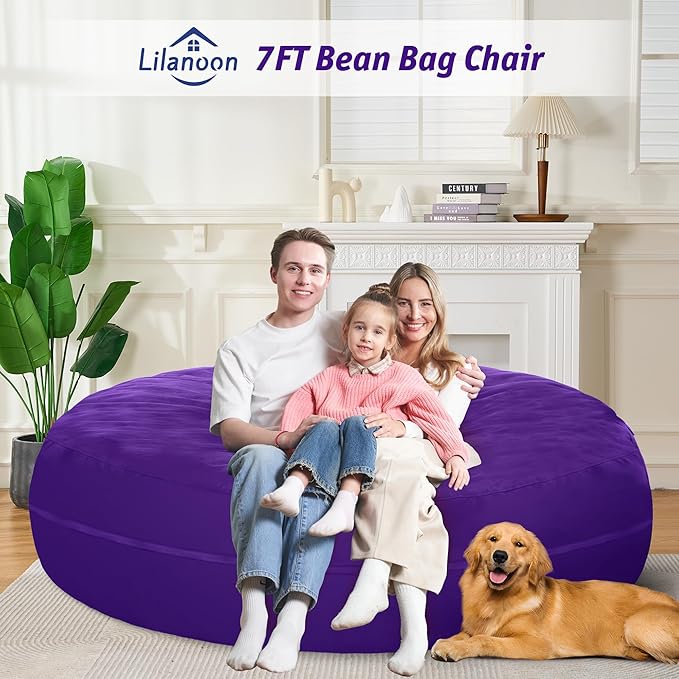7FT Bean Bag Chair with Ultra Soft Velvet Cover Bean Bag Sofar with Memory Foam - Image 3