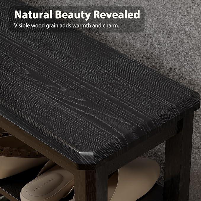 Wood Shoe Rack Bench for Entryway, 2 Tier Shoe Rack for Front Door Entrance - Image 4