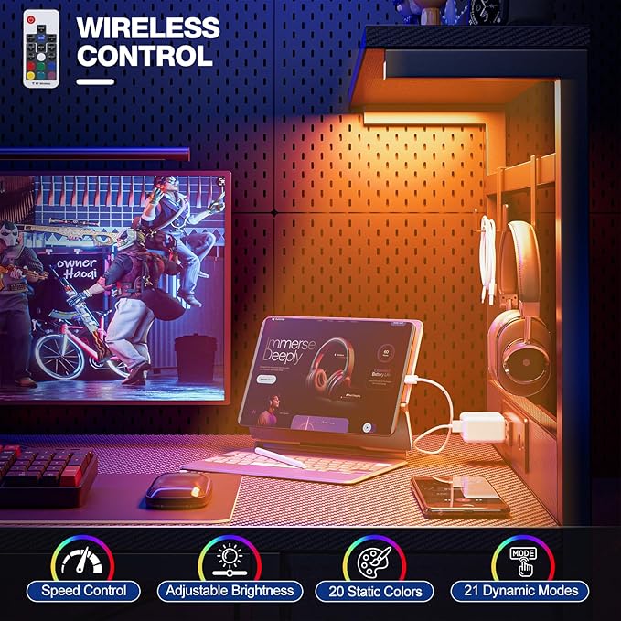 Gaming Desk 47 Inch with Power Outlet and LED Light, Computer Desk with - Image 6