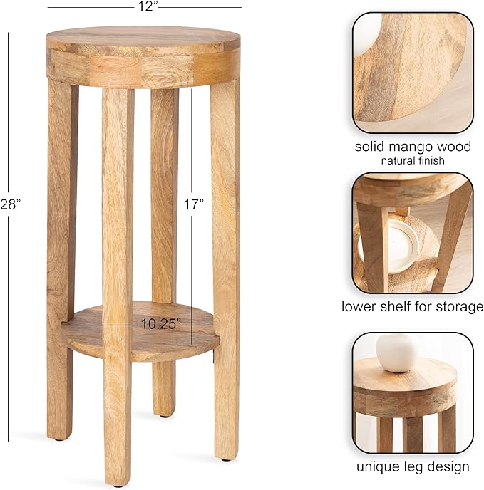 Kate and Laurel Talcott Modern Round Wood Side Table, Natural Wood, - Image 3