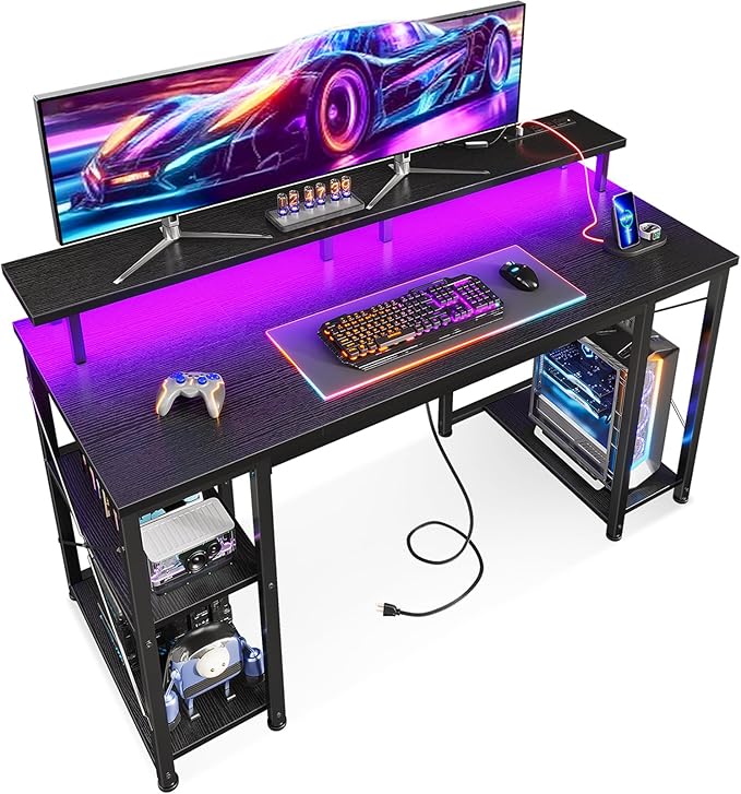 ODK 48 Inches Gaming Desk with LED Lights, Computer Desk with Monitor Stand by ODK