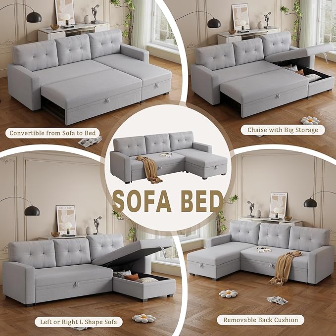 Ball & Cast L-Shape Convertible Sectional Sleeper Sofa Bed 4 in 1 Pull Out Couch - Image 3