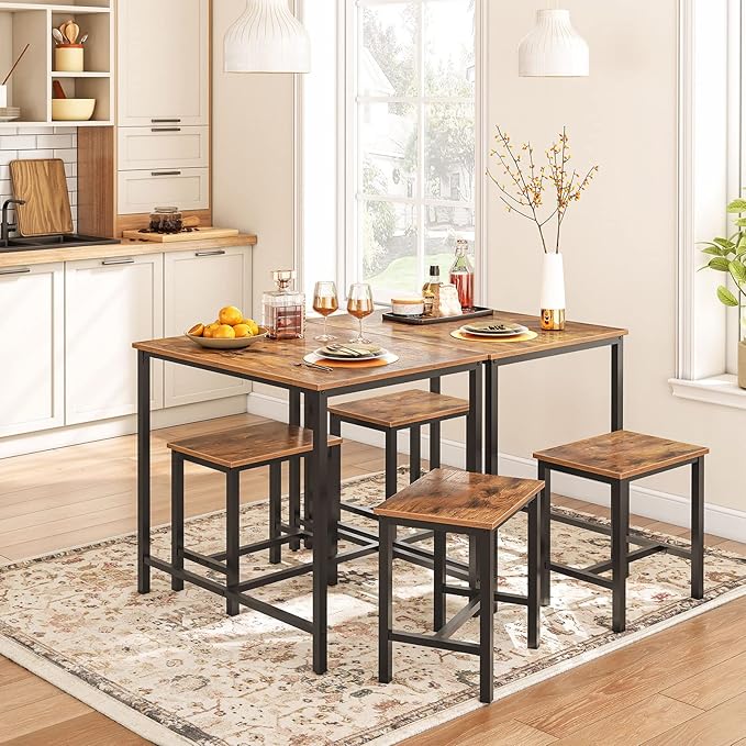 HOOBRO 3-Piece Industrial Dining Table Set, Kitchen Table, Space Saving Dinette - Image 2