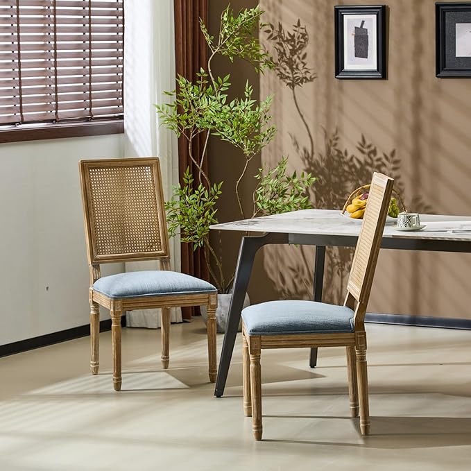 Merax Upholstered Solid Wood Dining Chairs Set of 2, French Country Style - Image 3