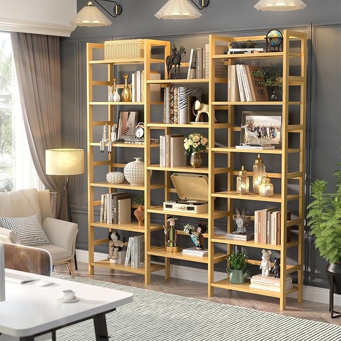 Homykic Bamboo Triple Wide Shallow Bookshelves and Bookcases, 6-Tier 6ft Tall - Image 2