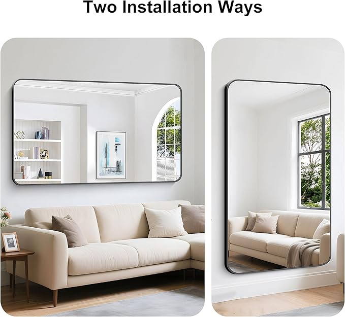 KOCUUY Black Bathroom Mirror 60"x36", Large Vanity Mirror - Image 6
