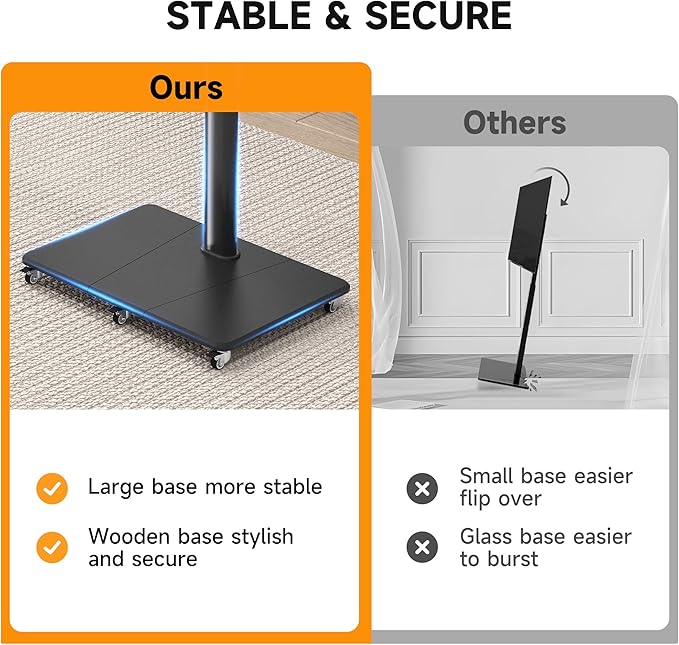 Tall Floor TV Stand for 32-75" TV Portable Rolling TV Cart - Image 4