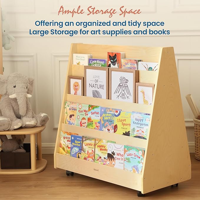 Kids Bookshelf for Toddlers and Babies, Double-Sided Wooden Montessori - Image 9