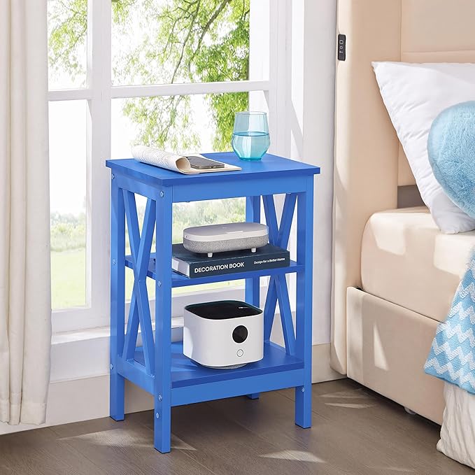 VECELO End Table Set of 2, Bedside Table, X-Design Reinforced Nightstands - Image 2