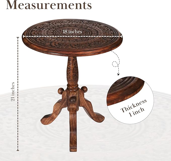 The Wooden Town Handcrafted Carved Round Side Table – 18x21 Inch Coffee Table - Image 3