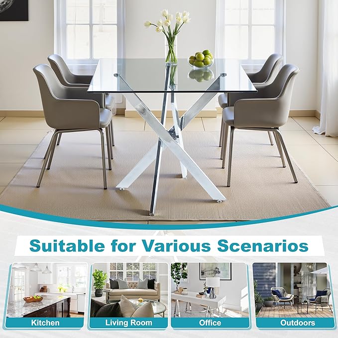 Dining Table for 4 Modern 35.43" Rectangular Glass Dining Table Kitchen & - Image 7