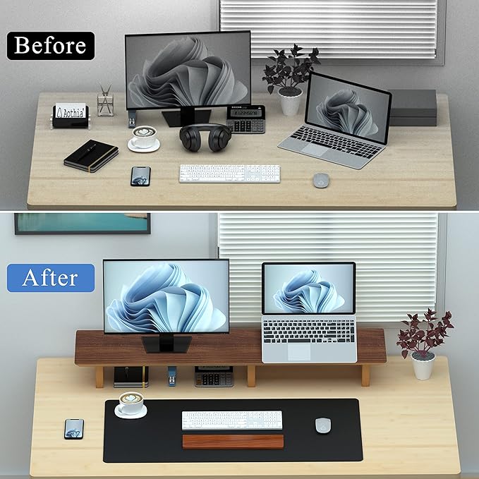 Aothia Large Dual Monitor Stand Riser, Solid Wood Desk Shelf - Image 6