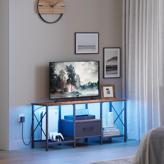 LED TV Stand with Fabric Drawer, Entertainment Center - Image 7