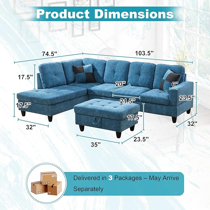 103.5" Oversized Sectional Couch, L Shaped Couch - Image 2